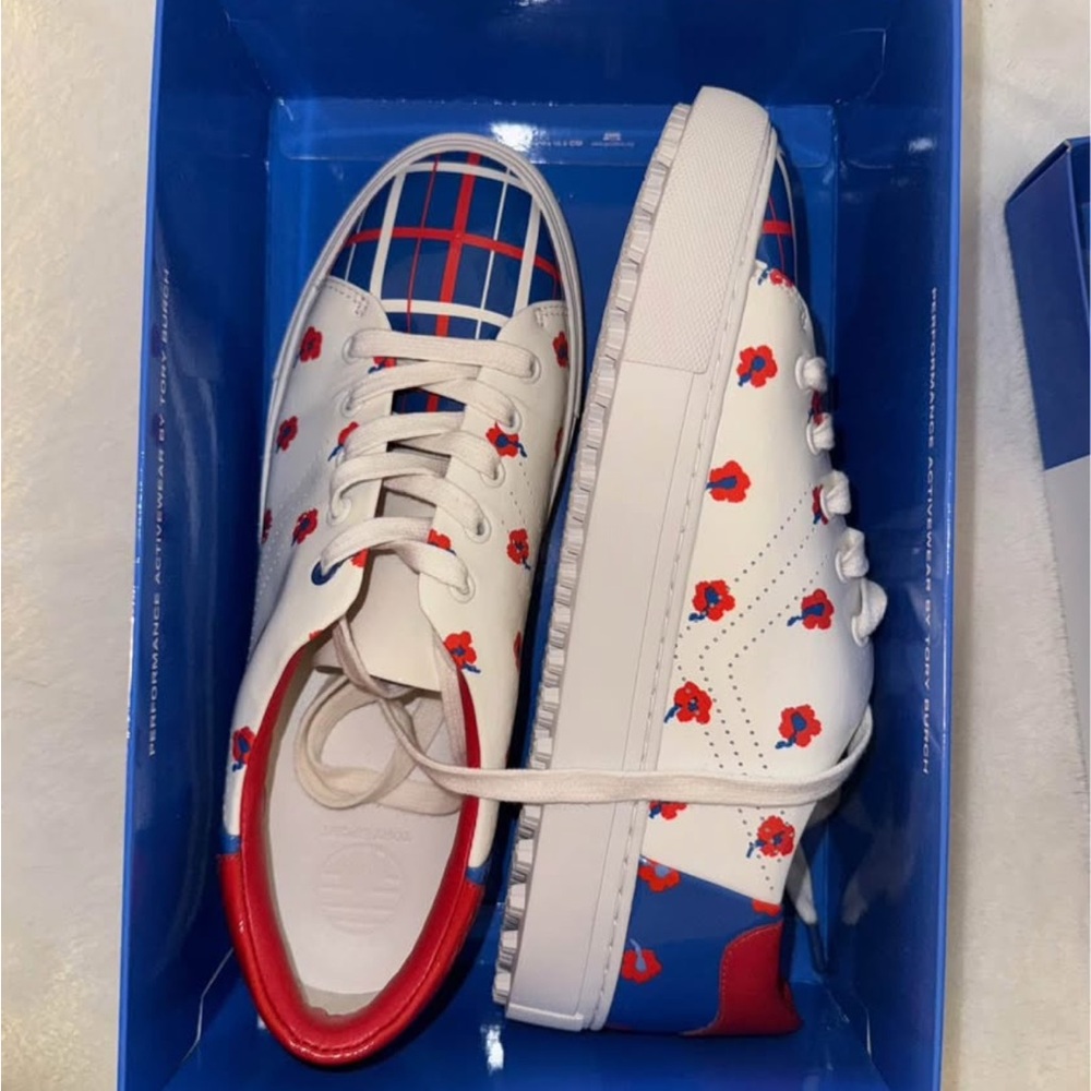 Tory Burch White and Red Athletic Shoes